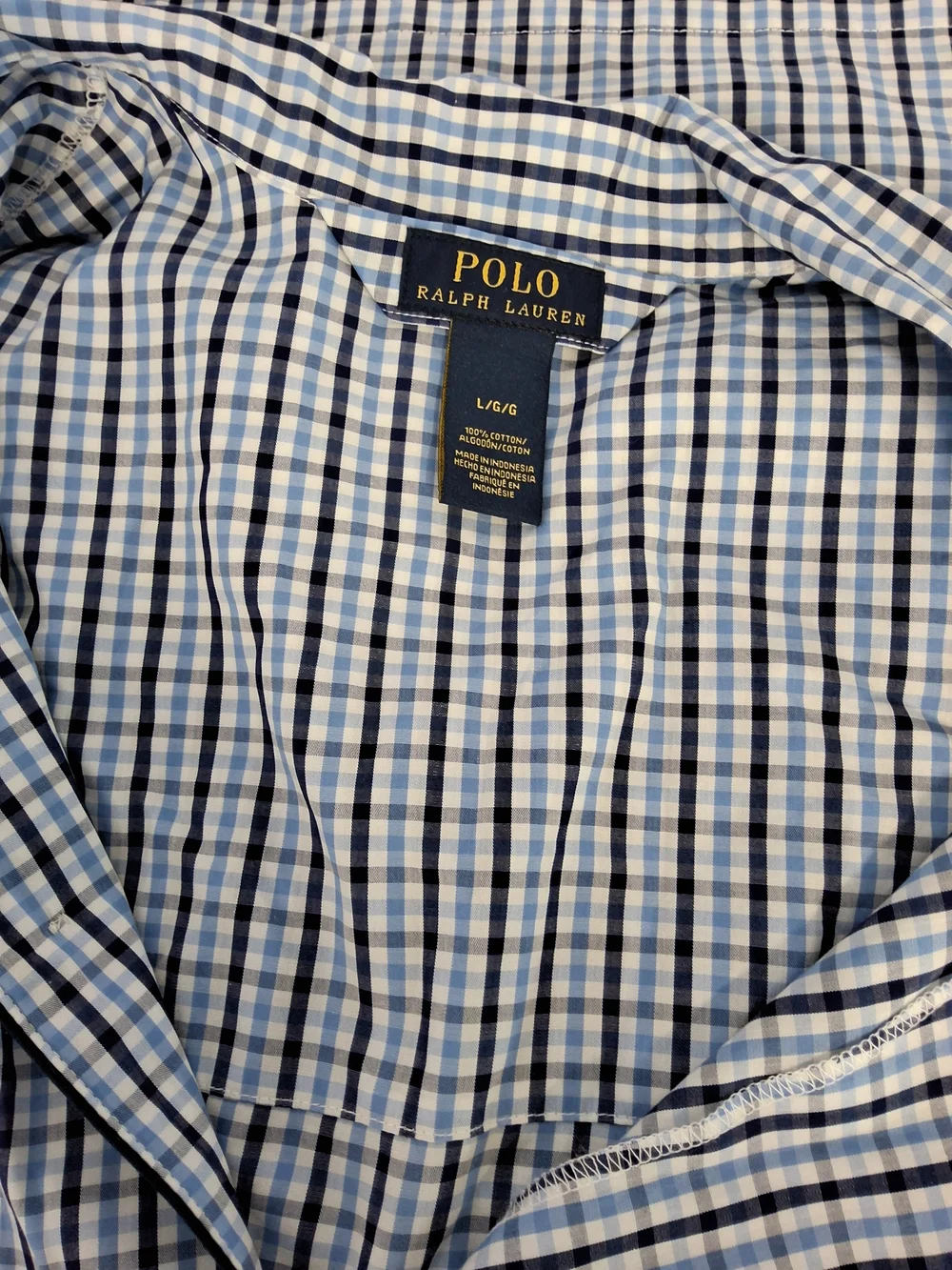 Polo Ralph Lauren Men's Blue White Black Check Woven Cotton Button-Up Pocket L